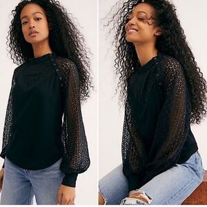 FREE PEOPLE Sweetest Thing Thermal Crochet Lace Top M